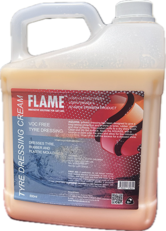 FLAME tyre dressing cream 4L bottle, front view