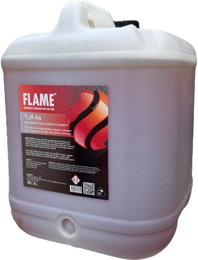 FLAME Tuff-As Machinery and Chassis Cleaner degreaser 20L container with tap, front-left view