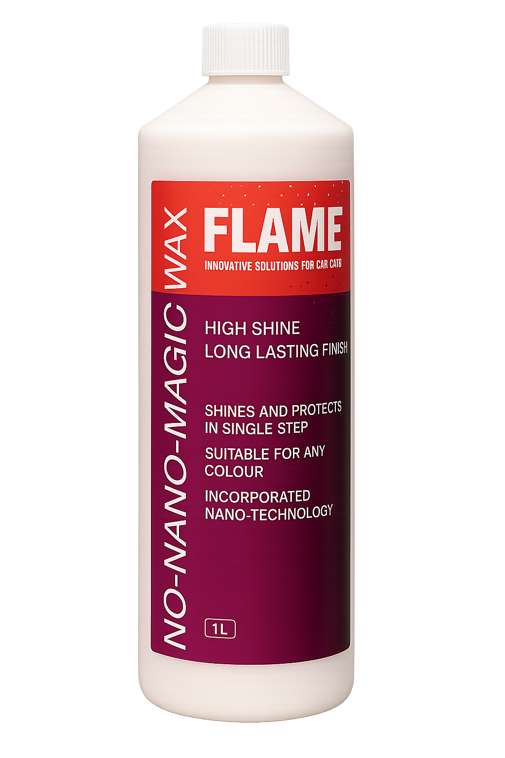 FLAME No-Nano-Magic Wax 1L bottle, high-shine long-lasting finish, front view